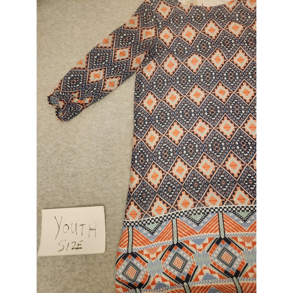 Marmellata Dress Girls 14 Blue Orange Geometric‎ Print Long Sleeve Lined A-Line - Picture 5 of 15